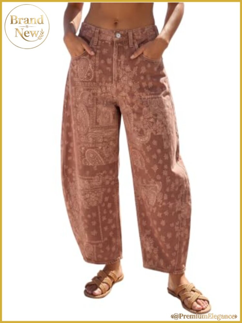 Wide Leg Floral Barrel Jeans with Pockets Cotton Blend